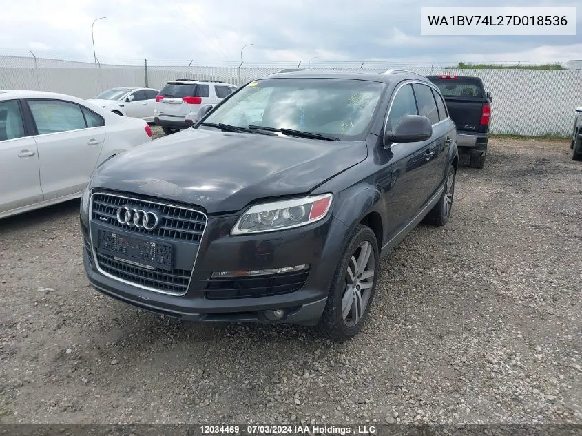 2007 Audi Q7 VIN: WA1BV74L27D018536 Lot: 12034469