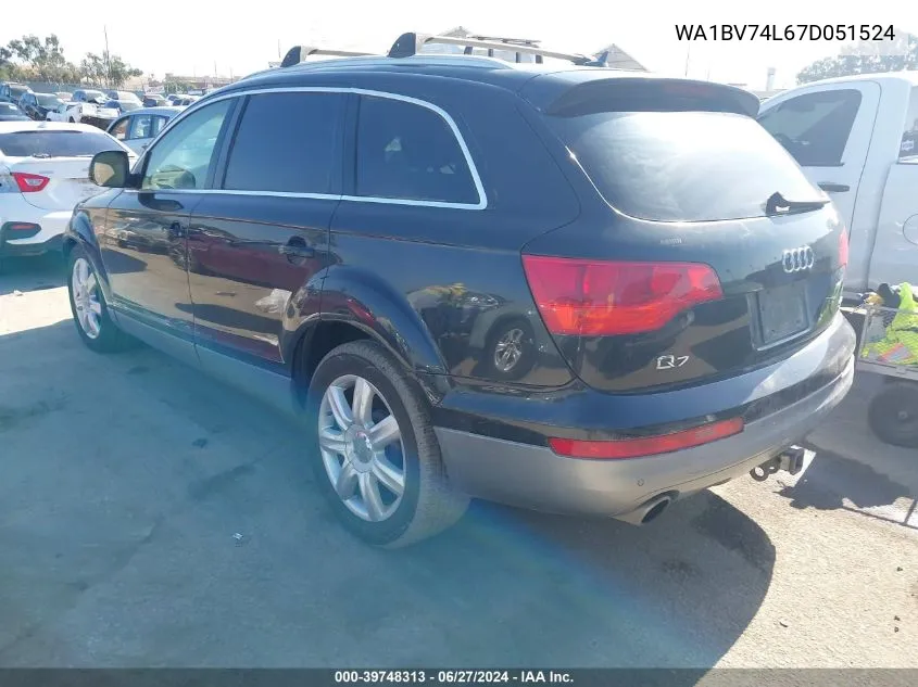 2007 Audi Q7 4.2 Premium VIN: WA1BV74L67D051524 Lot: 39748313