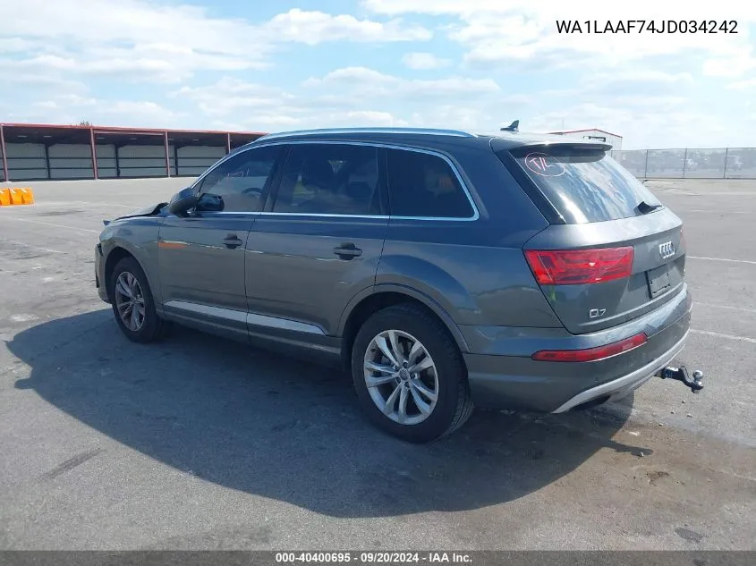 2018 Audi Q7 3.0T Premium VIN: WA1LAAF74JD034242 Lot: 40400695