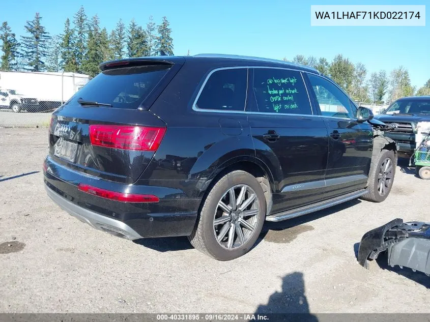 WA1LHAF71KD022174 2019 Audi Q7 45 Premium/45 Se Premium