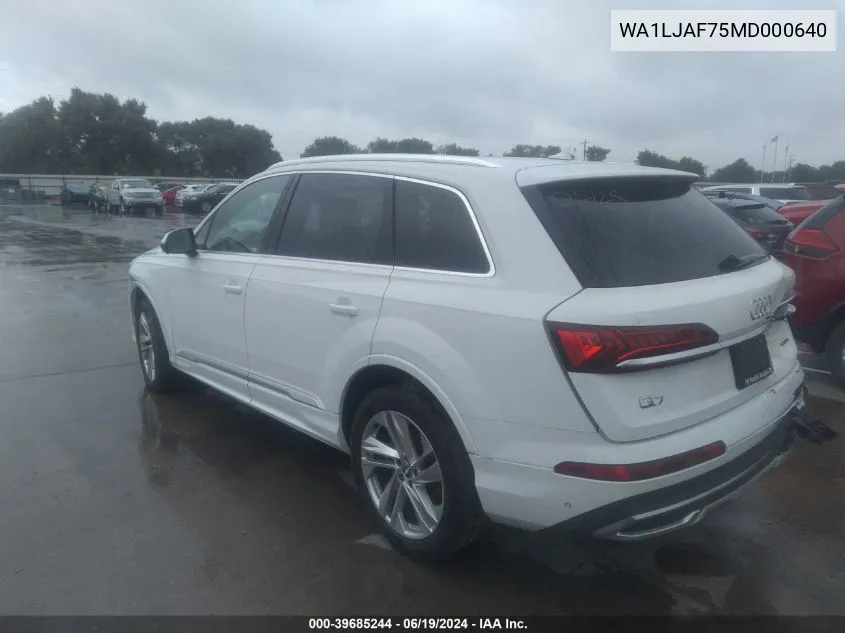 2021 Audi Q7 Premium Plus 45 Tfsi Quattro Tiptronic VIN: WA1LJAF75MD000640 Lot: 39685244