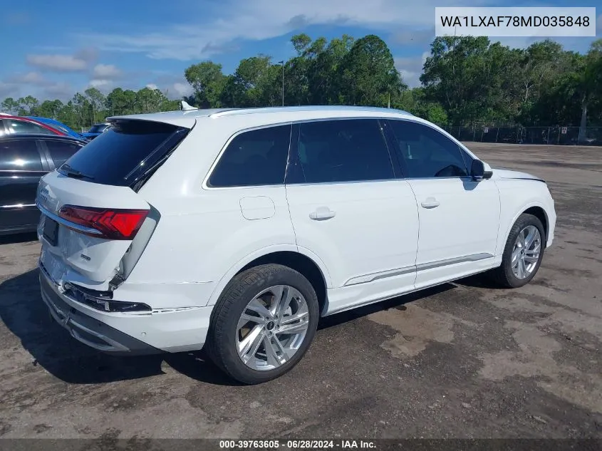 2021 Audi Q7 Premium Plus 55 Tfsi Quattro Tiptronic VIN: WA1LXAF78MD035848 Lot: 39763605