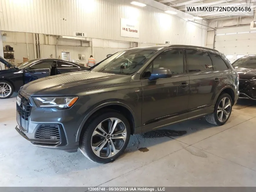 2022 Audi Q7 VIN: WA1MXBF72ND004686 Lot: 12005748