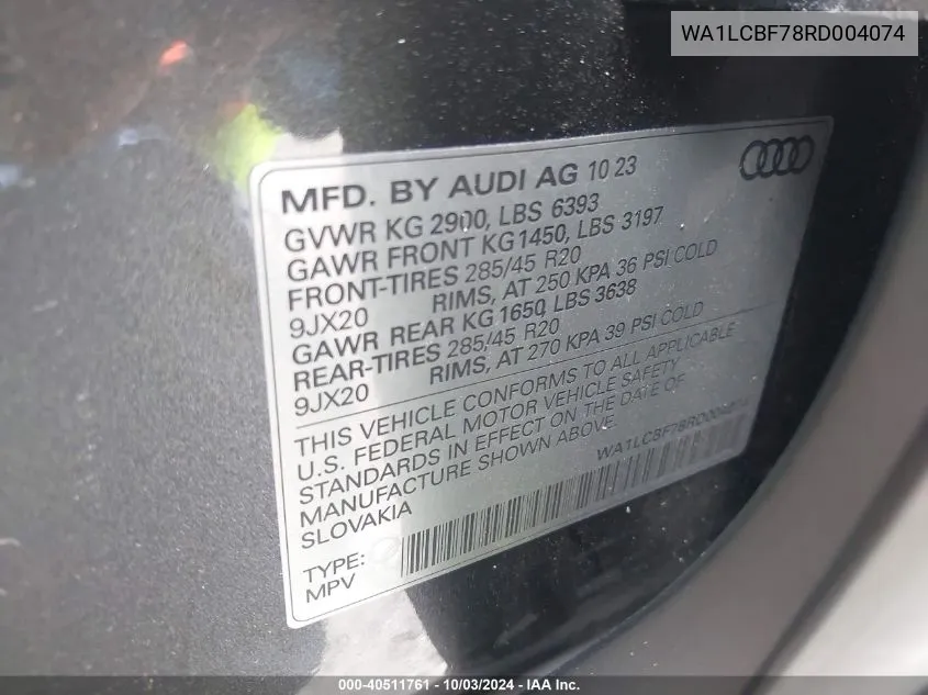 WA1LCBF78RD004074 2024 Audi Q7 Premium Plus 45 Tfsi Quattro Tiptronic