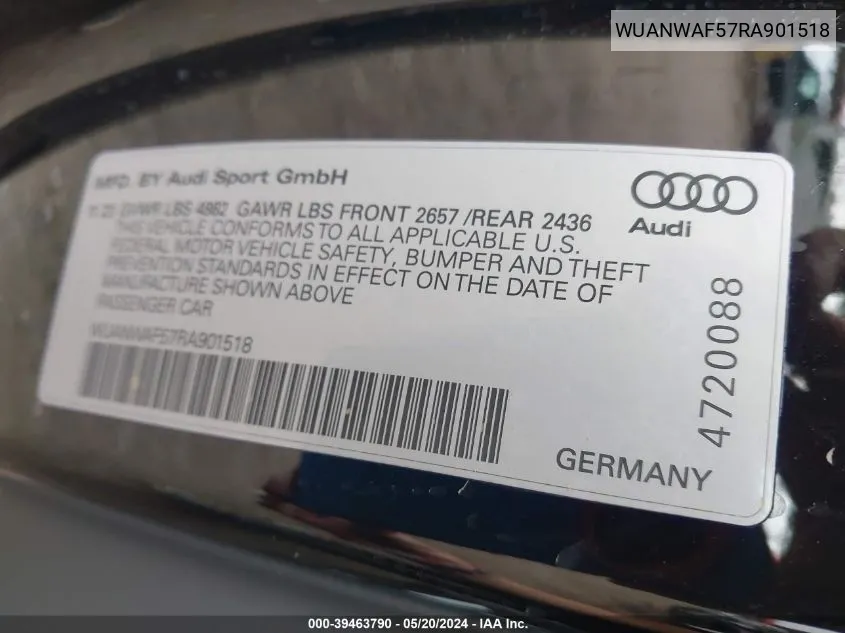 2024 Audi Rs 5 Tfsi Quattro Tiptronic VIN: WUANWAF57RA901518 Lot: 39463790