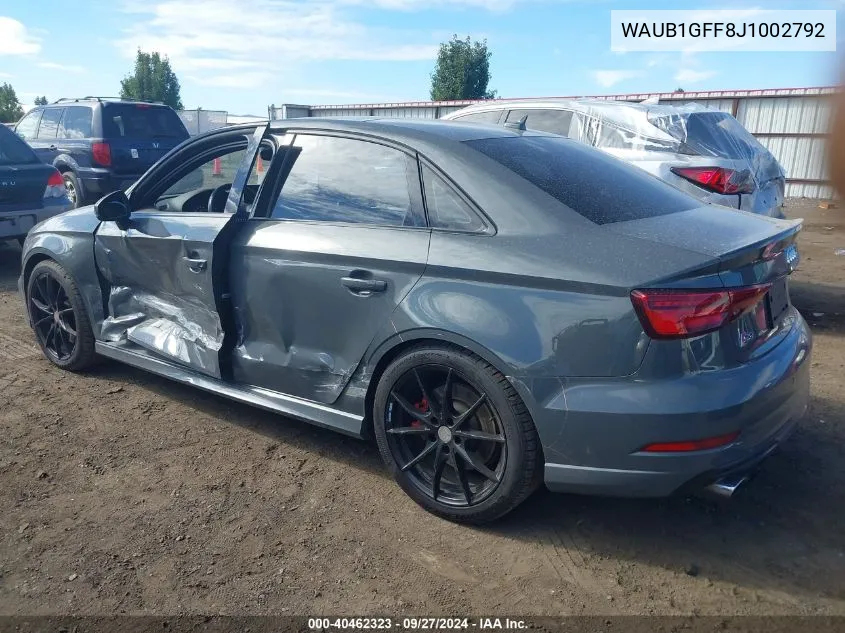 WAUB1GFF8J1002792 2018 Audi S3 Premium Plus