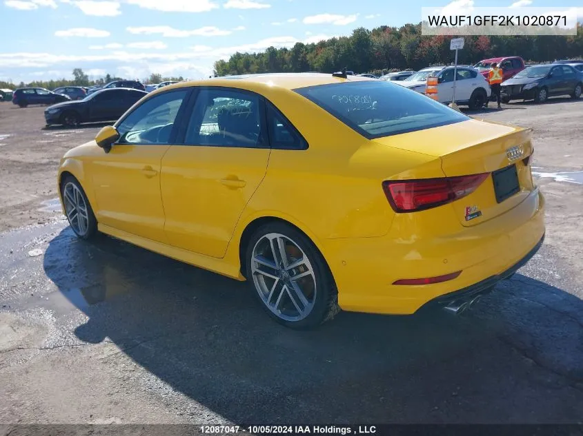 WAUF1GFF2K1020871 2019 Audi S3 Sedan