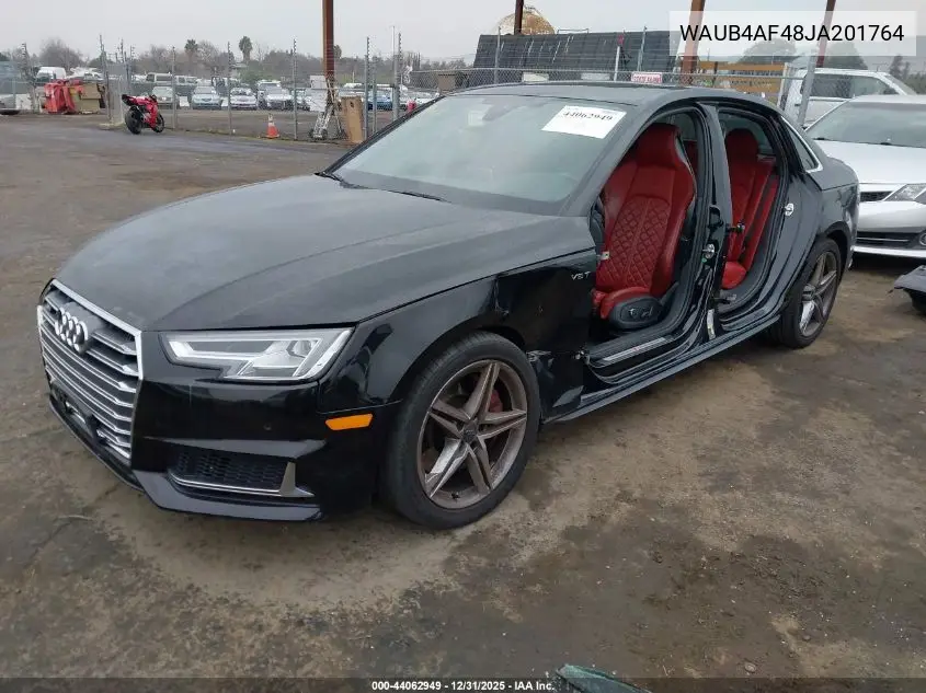 2018 Audi S4 3.0T Premium Plus VIN: WAUB4AF48JA201764 Lot: 44062949