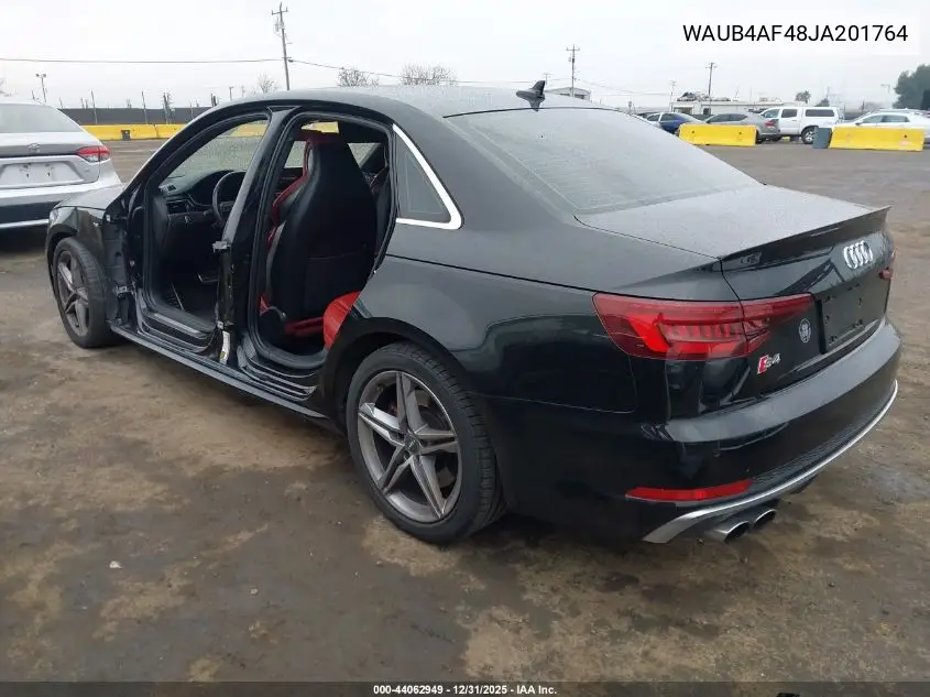 2018 Audi S4 3.0T Premium Plus VIN: WAUB4AF48JA201764 Lot: 44062949