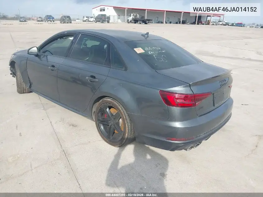 2018 Audi S4 3.0T Premium Plus VIN: WAUB4AF46JA014152 Lot: 44407293