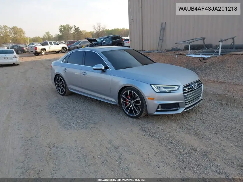 2018 Audi S4 3.0T Premium Plus VIN: WAUB4AF43JA201218 Lot: 44696815