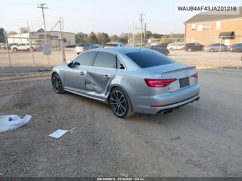 2018 Audi S4 3.0T Premium Plus VIN: WAUB4AF43JA201218 Lot: 44696815