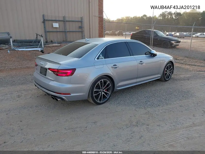 2018 Audi S4 3.0T Premium Plus VIN: WAUB4AF43JA201218 Lot: 44696815