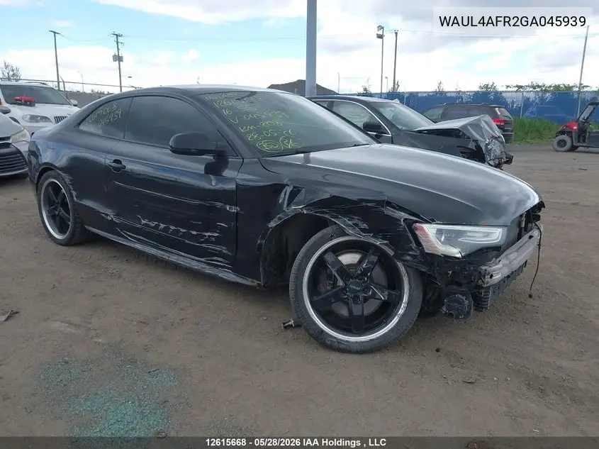 2016 Audi S5 VIN: WAUL4AFR2GA045939 Lot: 12615668
