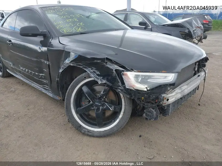 2016 Audi S5 VIN: WAUL4AFR2GA045939 Lot: 12615668