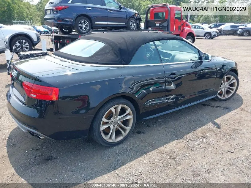 2016 Audi S5 3.0T Premium Plus VIN: WAUC4AFH1GN002029 Lot: 40106146