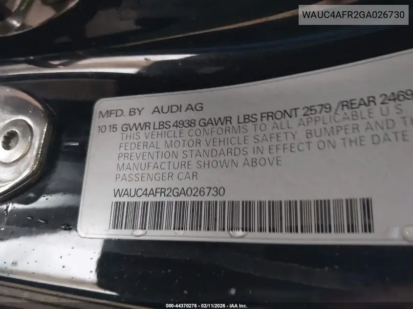 WAUC4AFR2GA026730 2016 Audi S5 3.0T Premium Plus