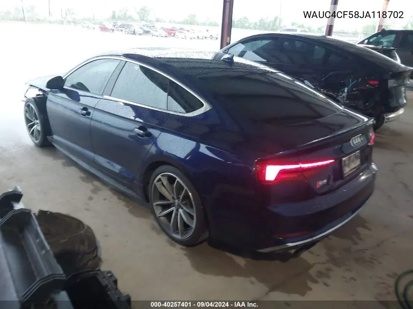 2018 Audi S5 Prestige VIN: WAUC4CF58JA118702 Lot: 40257401