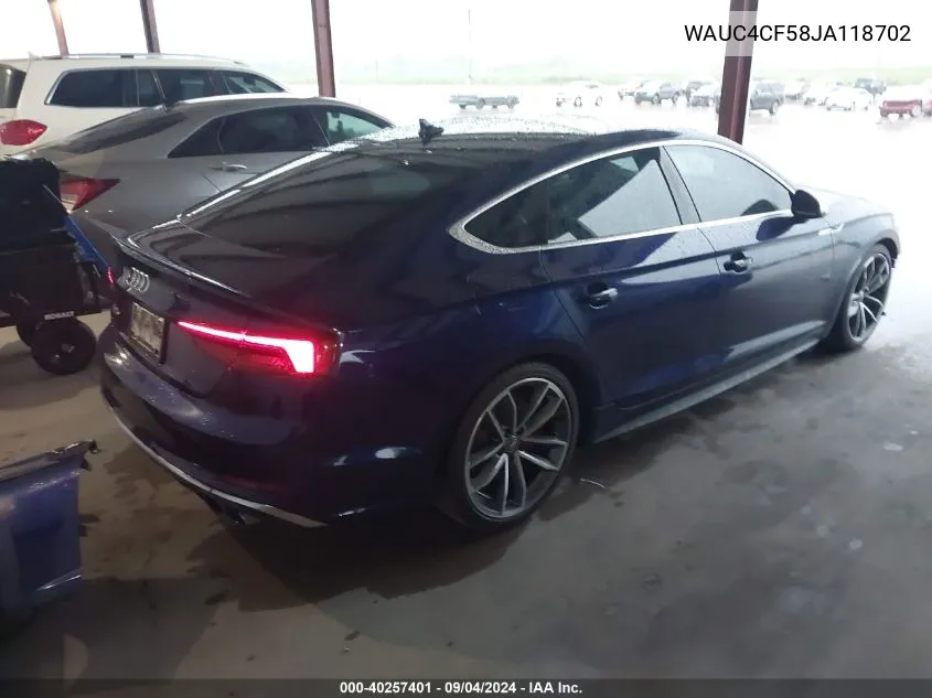 2018 Audi S5 Prestige VIN: WAUC4CF58JA118702 Lot: 40257401