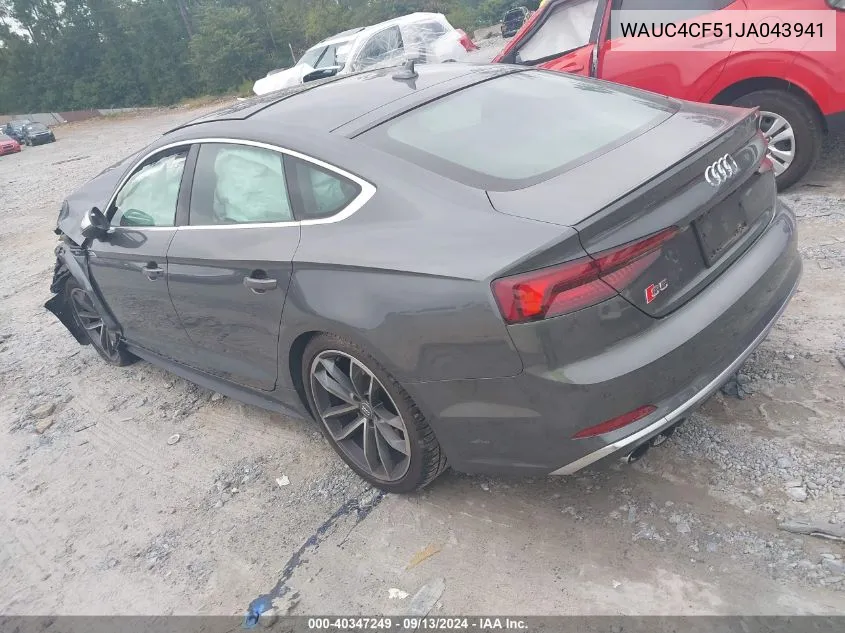 2018 Audi S5 3.0T Premium Plus VIN: WAUC4CF51JA043941 Lot: 40347249