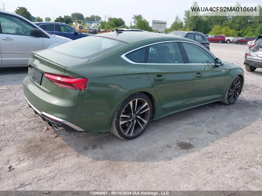 2021 Audi S5 Sportback VIN: WAUA4CF52MA010684 Lot: 12060061