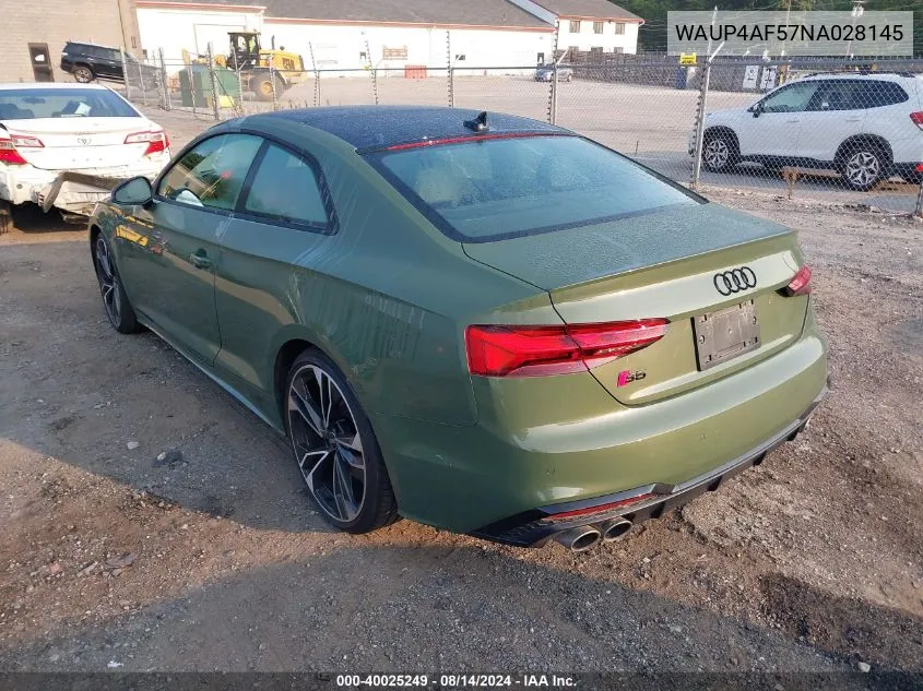 2022 Audi S5 Premium Plus Tfsi Quattro Tiptronic VIN: WAUP4AF57NA028145 Lot: 40025249