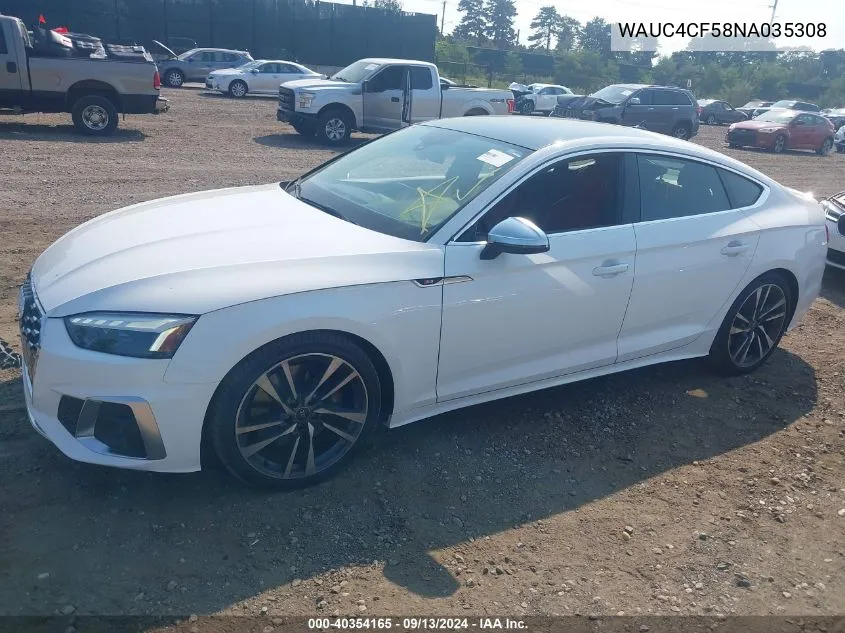 2022 Audi S5 Sportback Premium Plus Tfsi Quattro Tiptronic VIN: WAUC4CF58NA035308 Lot: 40354165