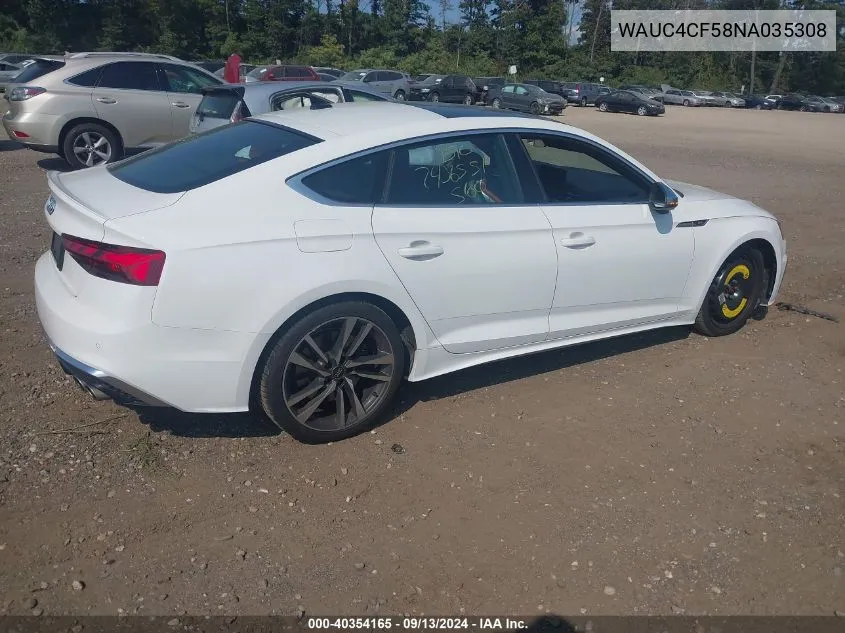 WAUC4CF58NA035308 2022 Audi S5 Sportback Premium Plus Tfsi Quattro Tiptronic