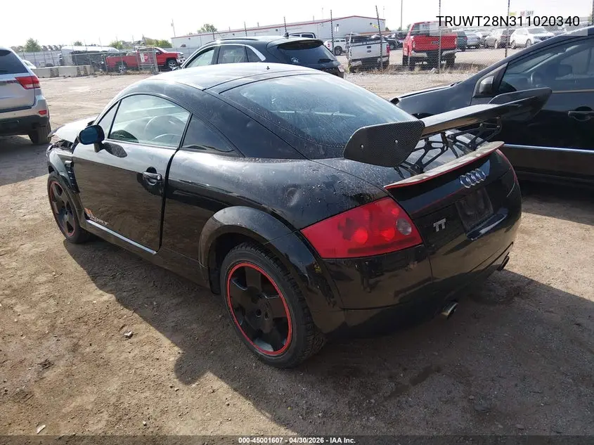 2001 Audi Tt VIN: TRUWT28N311020340 Lot: 45001607