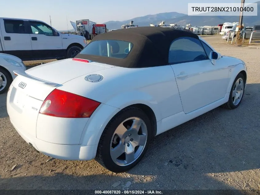 2002 Audi Tt 1.8L VIN: TRUUT28NX21010400 Lot: 40087820