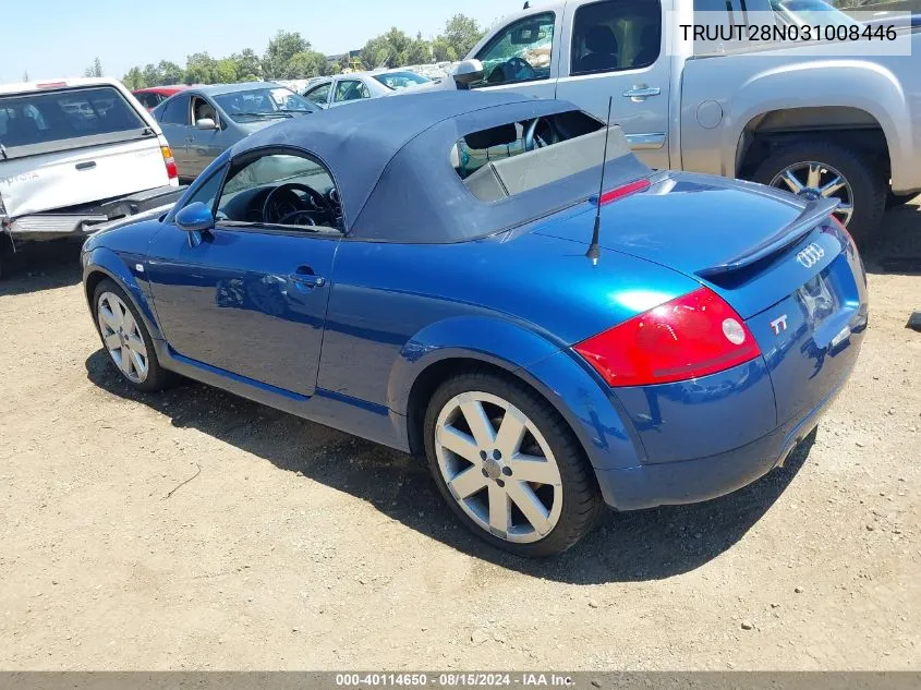 2003 Audi Tt 1.8L VIN: TRUUT28N031008446 Lot: 40114650