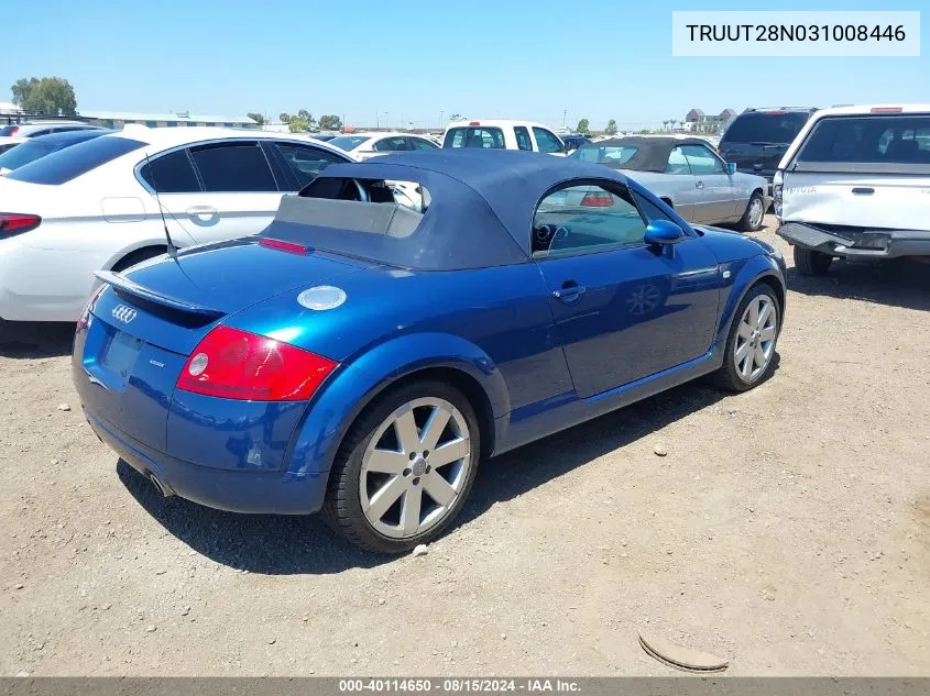 2003 Audi Tt 1.8L VIN: TRUUT28N031008446 Lot: 40114650