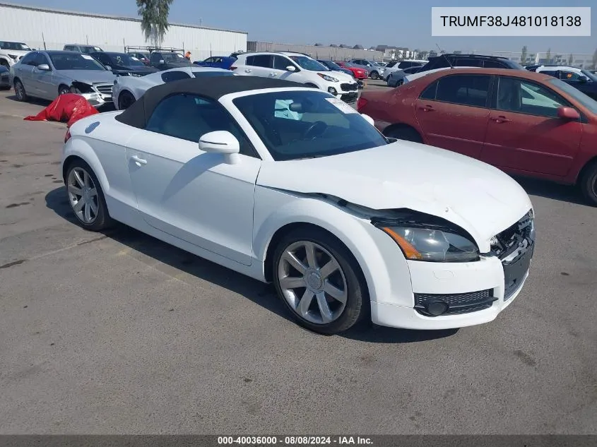 2008 Audi Tt 2.0T VIN: TRUMF38J481018138 Lot: 40036000