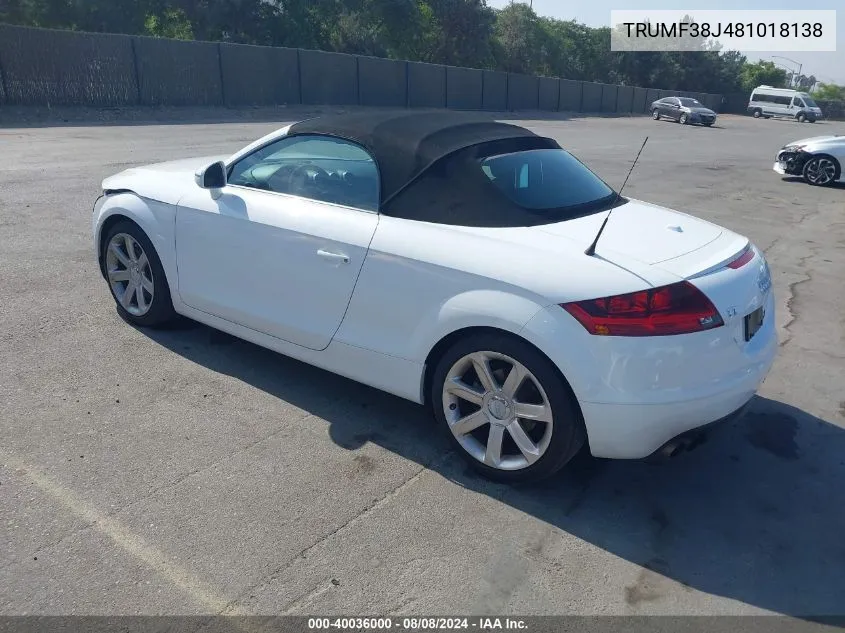 2008 Audi Tt 2.0T VIN: TRUMF38J481018138 Lot: 40036000