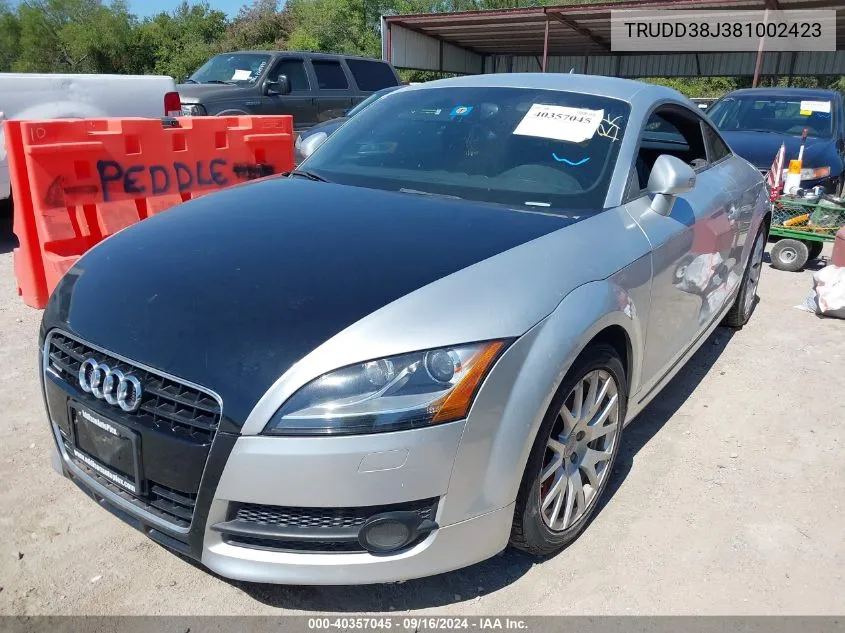 2008 Audi Tt 3.2 VIN: TRUDD38J381002423 Lot: 40357045