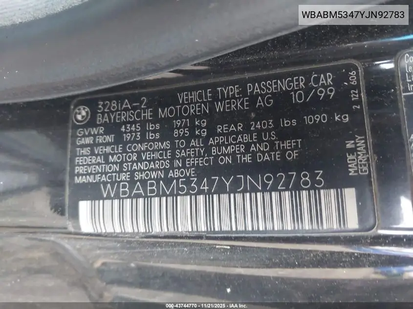 WBABM5347YJN92783 2000 BMW 328Ci