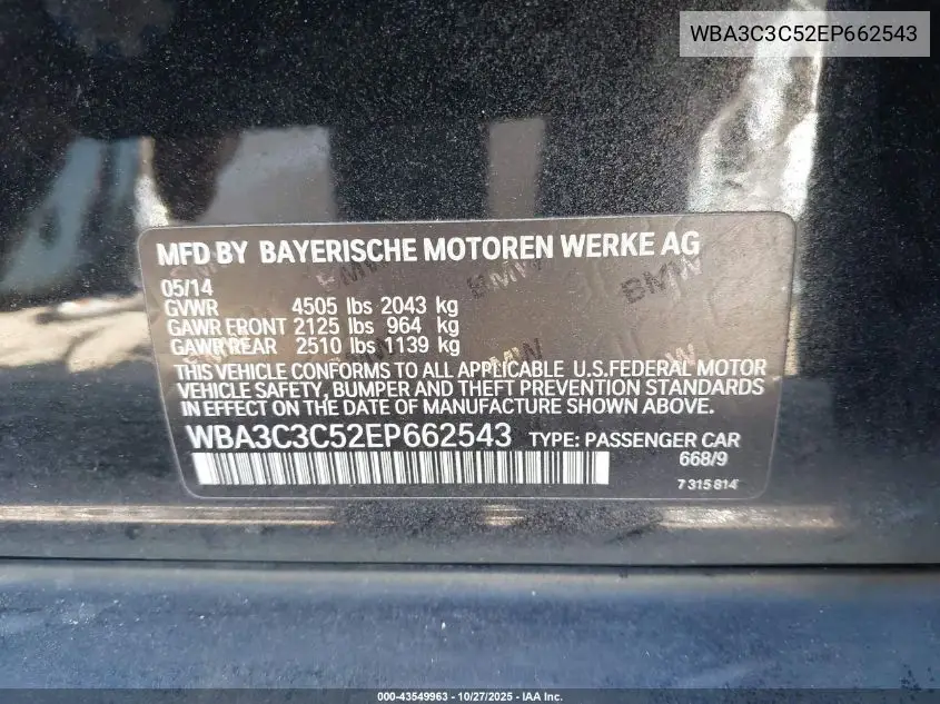 WBA3C3C52EP662543 2014 BMW 320I xDrive