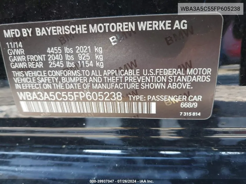 WBA3A5C55FP605238 2015 BMW 328I I