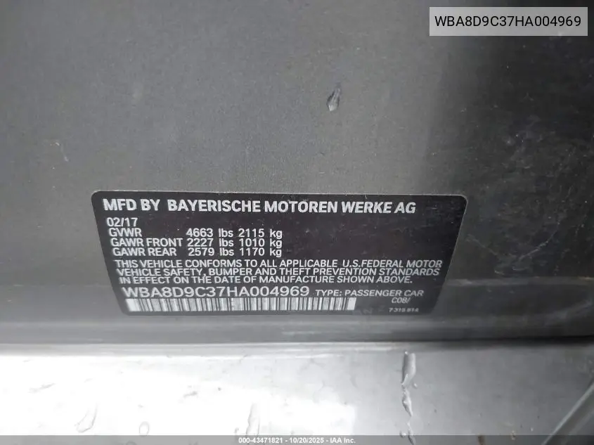 WBA8D9C37HA004969 2017 BMW 330I xDrive