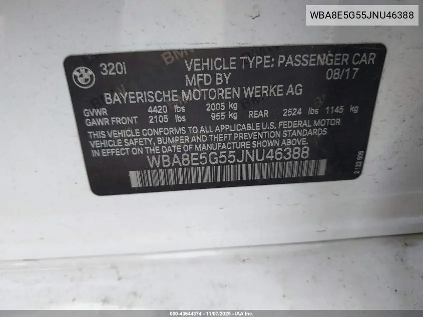 WBA8E5G55JNU46388 2018 BMW 320I xDrive