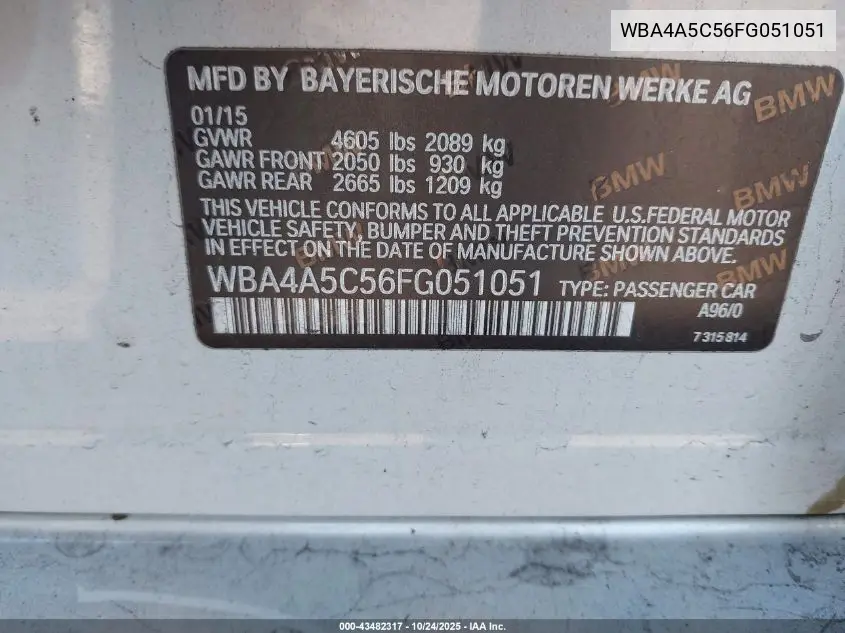 WBA4A5C56FG051051 2015 BMW 428 Gran Coupe