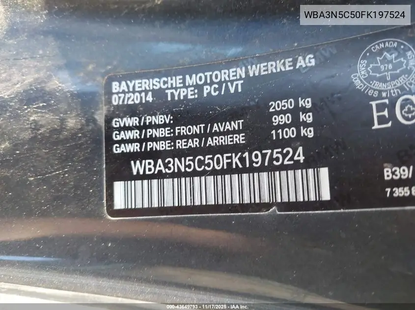 WBA3N5C50FK197524 2015 BMW 428I xDrive