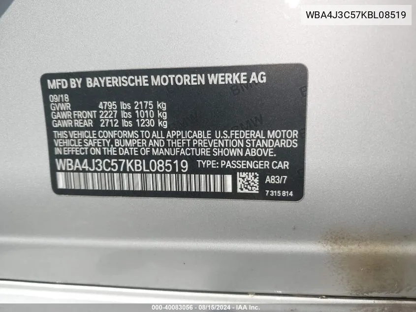 WBA4J3C57KBL08519 2019 BMW 4 Series 430I xDrive