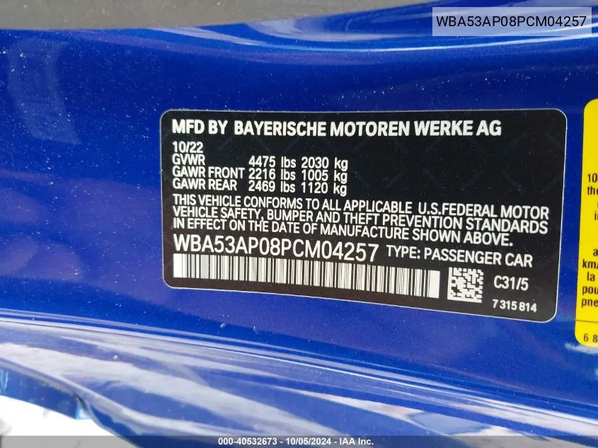 WBA53AP08PCM04257 2023 BMW 430I