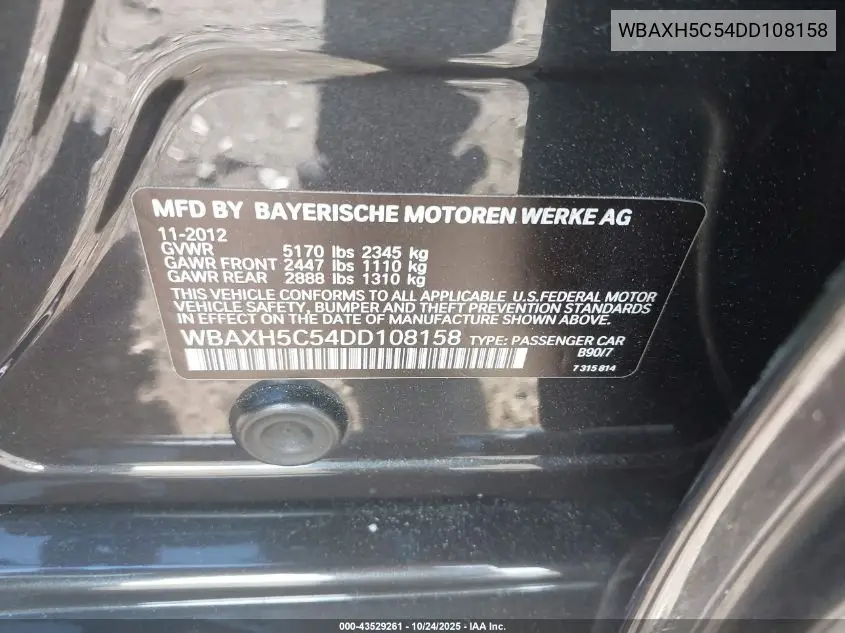 WBAXH5C54DD108158 2013 BMW 528I xDrive