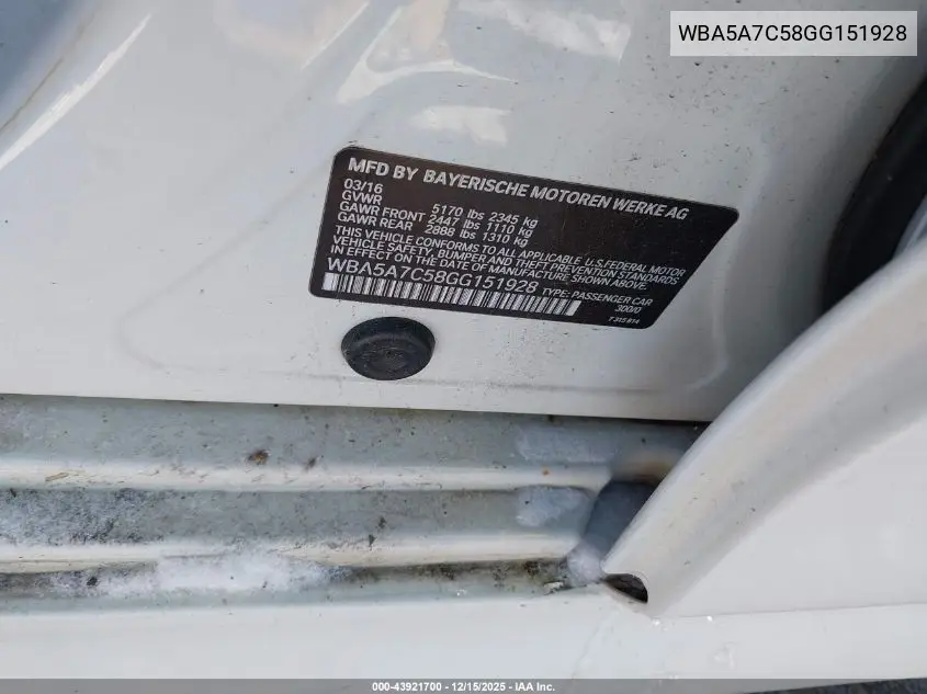 WBA5A7C58GG151928 2016 BMW 528I xDrive