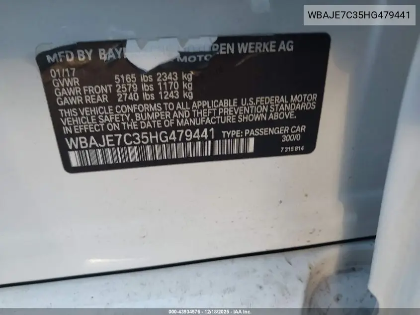 WBAJE7C35HG479441 2017 BMW 540I xDrive