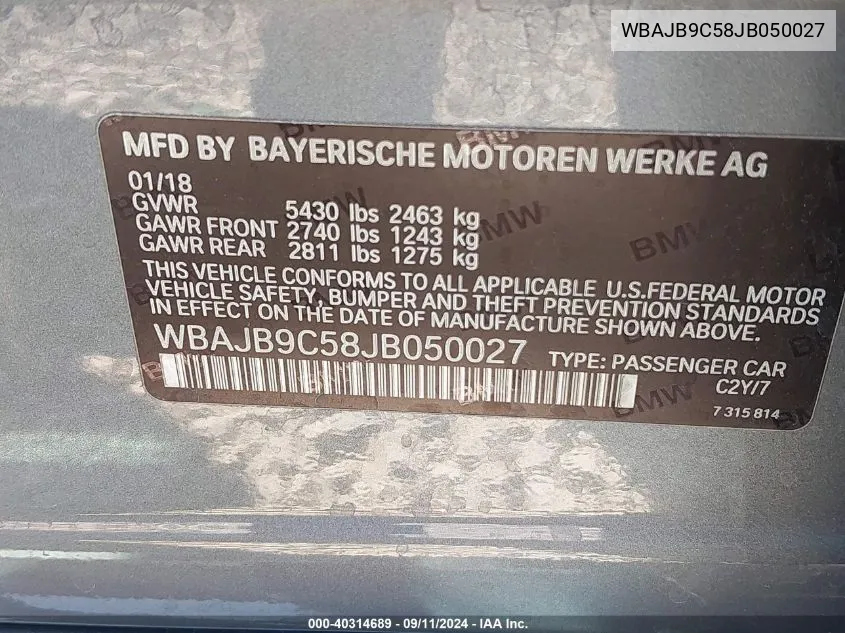 WBAJB9C58JB050027 2018 BMW M550Xi