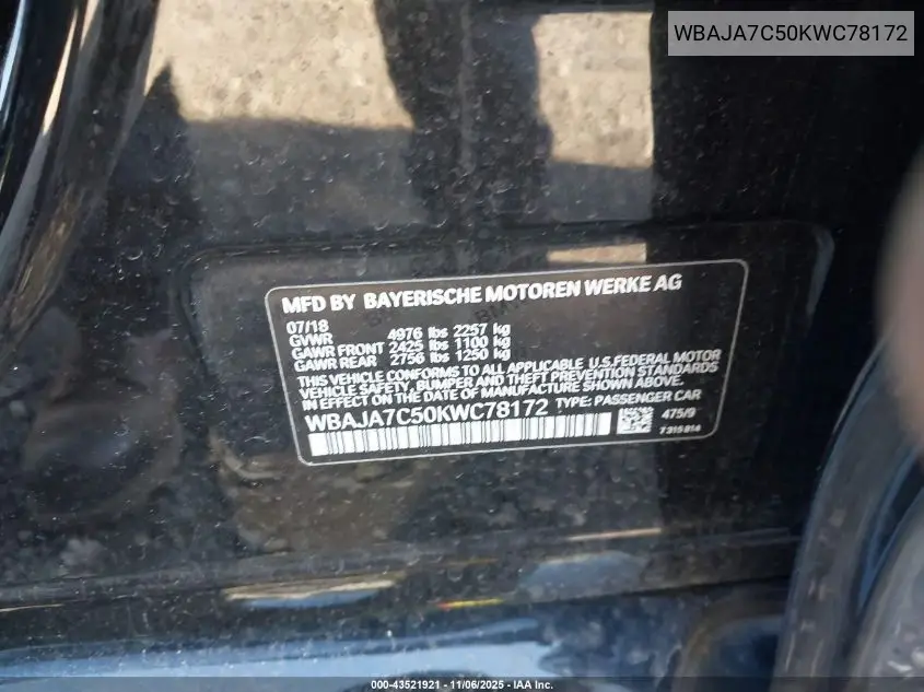 WBAJA7C50KWC78172 2019 BMW 530I xDrive