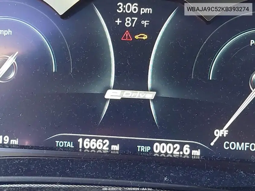 WBAJA9C52KB393274 2019 BMW 530E Iperformance